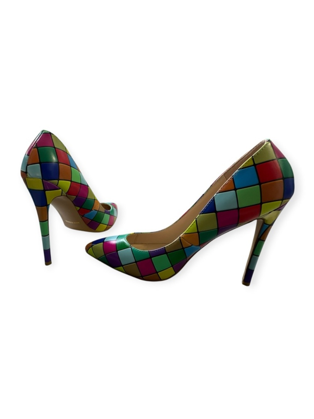 Quincee Easton Multi-Color Geometric Mosaic Pointed Toe Pumps, Size 38/8 NWOT - Picture 9 of 12